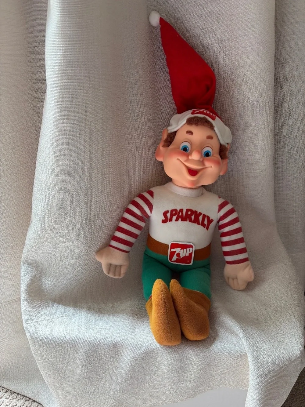 1983 Rare Vintage 7 UP Sparkly Plush Elf 18” Holiday Helper Doll